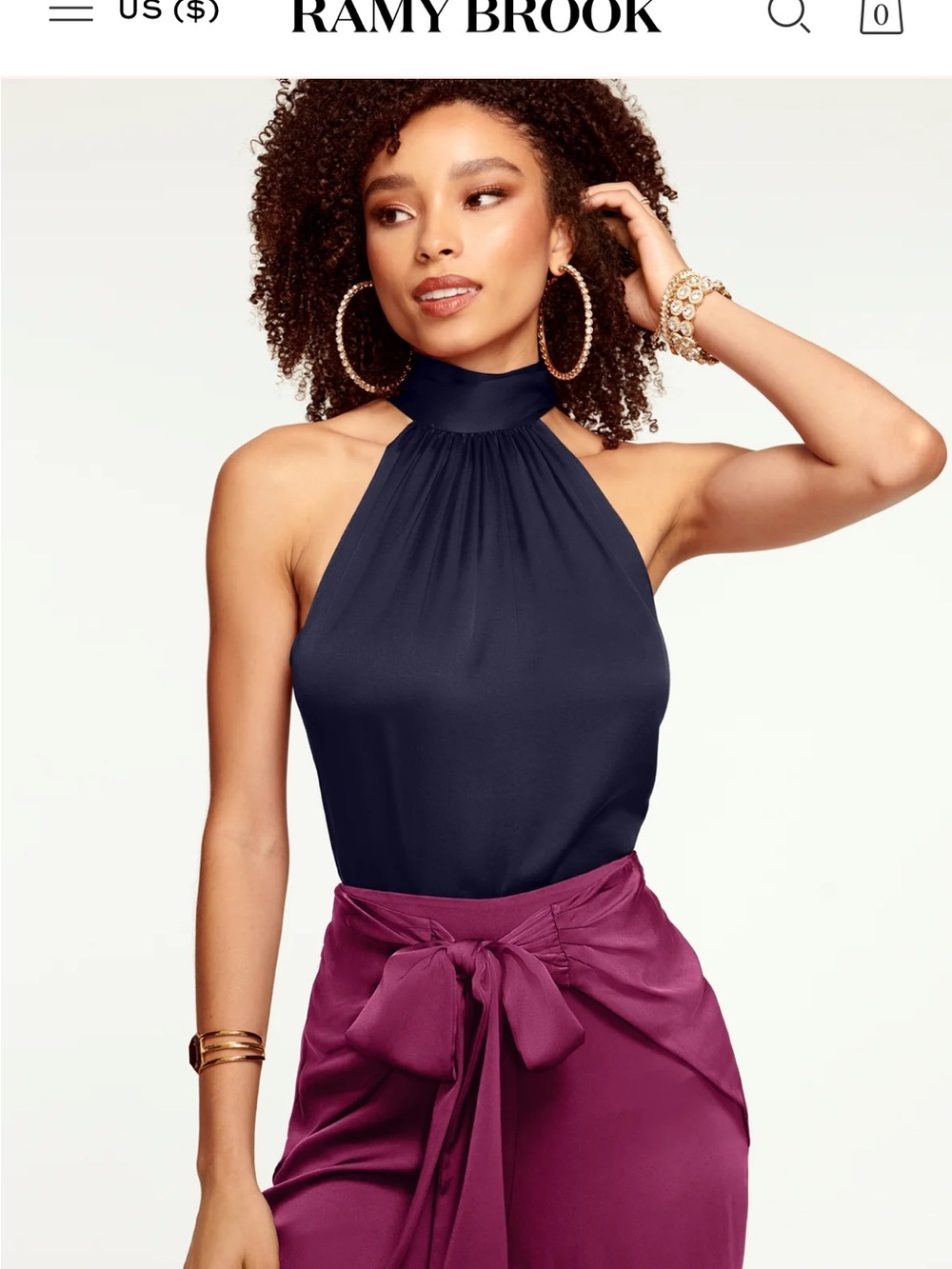 Ramy Brook Navy High-Neck Halter Tank